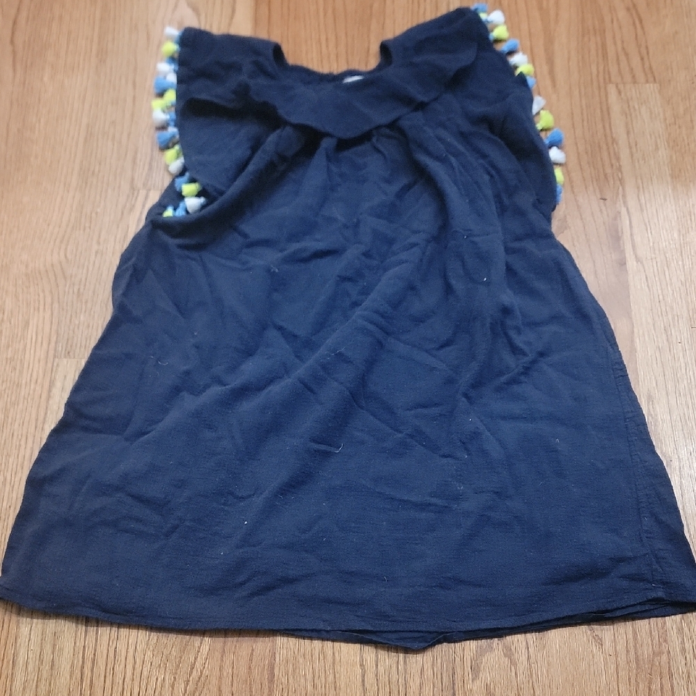 Navy Sleeveless Dress with Pom Pom Trim